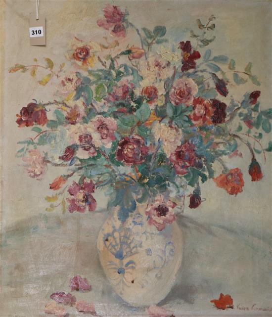 Luisa Coinomicks, oil on canvas, Still life of roses in vase 75 x 65cm unframed